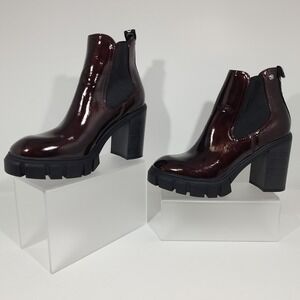 GBG LA Womens 8M Burgundy Lug Sole Block Heel Chelsea Boots Goth Y2K Chunky
